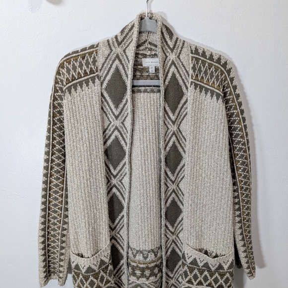Lucky Brand Women's Green Cream Patterned Cardigan Sweater  XS/S Cotton Blend - Picture 2 of 13